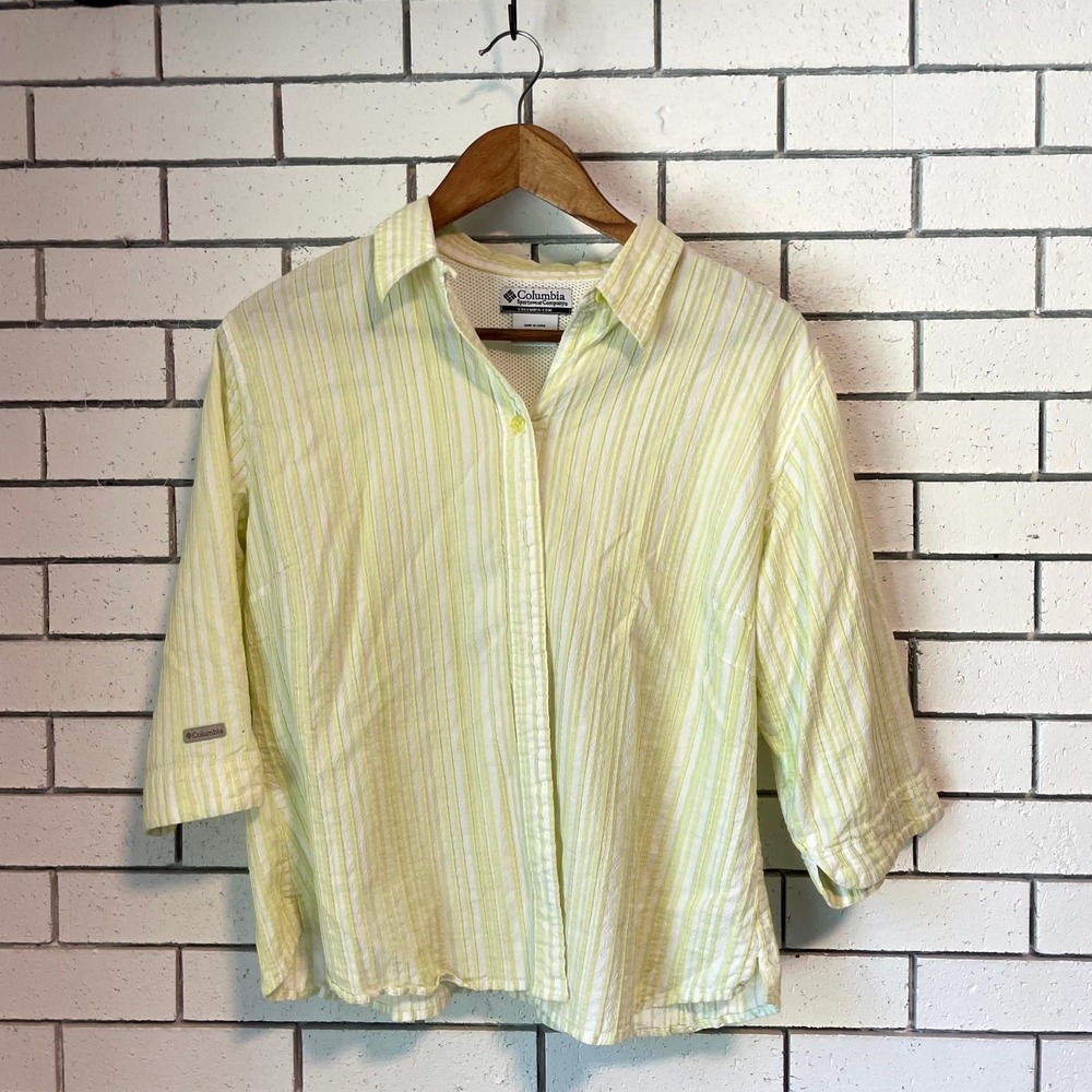 Columbia PFG Womens XL Yellow Vented‎ Back 3/4 Sleeve Fishing Shirt FL7143